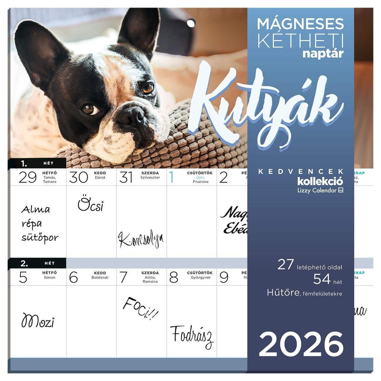 HŰTŐMÁGNESES NAPTÁR 2 HETI 2026 KUTYÁK