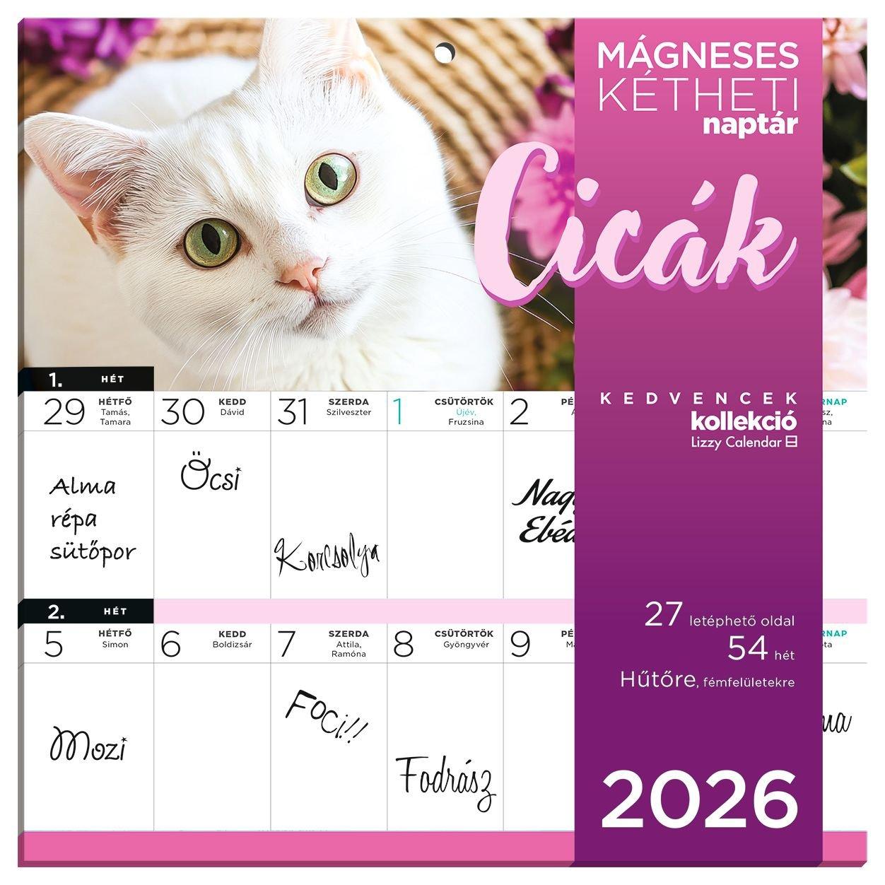HŰTŐMÁGNESES NAPTÁR 2 HETI 2026 CICÁK